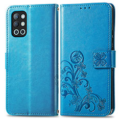 Custodia Portafoglio In Pelle Fiori Cover con Supporto per OnePlus 9R 5G Blu