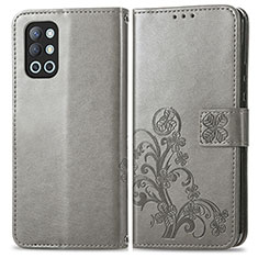 Custodia Portafoglio In Pelle Fiori Cover con Supporto per OnePlus 9R 5G Grigio