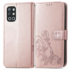 Custodia Portafoglio In Pelle Fiori Cover con Supporto per OnePlus 9R 5G Oro Rosa