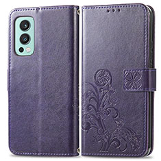 Custodia Portafoglio In Pelle Fiori Cover con Supporto per OnePlus Nord 2 5G Viola