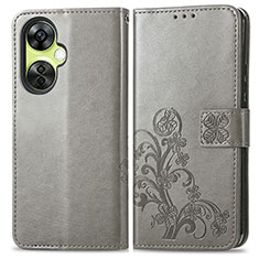 Custodia Portafoglio In Pelle Fiori Cover con Supporto per OnePlus Nord CE 3 Lite 5G Grigio