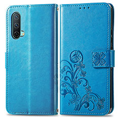 Custodia Portafoglio In Pelle Fiori Cover con Supporto per OnePlus Nord CE 5G Blu