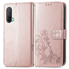 Custodia Portafoglio In Pelle Fiori Cover con Supporto per OnePlus Nord CE 5G Oro Rosa