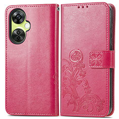 Custodia Portafoglio In Pelle Fiori Cover con Supporto per OnePlus Nord N30 5G Rosa Caldo