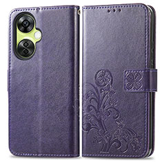 Custodia Portafoglio In Pelle Fiori Cover con Supporto per OnePlus Nord N30 5G Viola