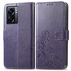 Custodia Portafoglio In Pelle Fiori Cover con Supporto per OnePlus Nord N300 5G Viola