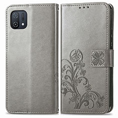 Custodia Portafoglio In Pelle Fiori Cover con Supporto per Oppo A16e Grigio