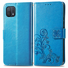 Custodia Portafoglio In Pelle Fiori Cover con Supporto per Oppo A16K Blu