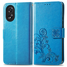 Custodia Portafoglio In Pelle Fiori Cover con Supporto per Oppo A18 Blu