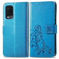 Custodia Portafoglio In Pelle Fiori Cover con Supporto per Oppo A54 4G Blu