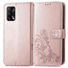 Custodia Portafoglio In Pelle Fiori Cover con Supporto per Oppo A74 4G Rosa