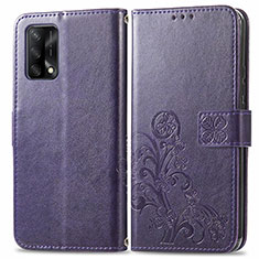 Custodia Portafoglio In Pelle Fiori Cover con Supporto per Oppo A74 4G Viola