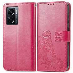 Custodia Portafoglio In Pelle Fiori Cover con Supporto per Oppo A77 5G Rosso