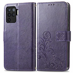 Custodia Portafoglio In Pelle Fiori Cover con Supporto per Oppo A94 4G Viola