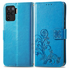 Custodia Portafoglio In Pelle Fiori Cover con Supporto per Oppo F19 Pro Blu