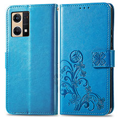 Custodia Portafoglio In Pelle Fiori Cover con Supporto per Oppo F21 Pro 4G Blu