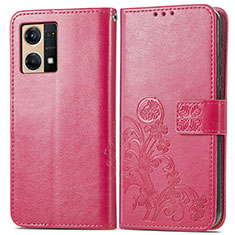 Custodia Portafoglio In Pelle Fiori Cover con Supporto per Oppo F21 Pro 4G Rosso