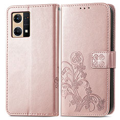 Custodia Portafoglio In Pelle Fiori Cover con Supporto per Oppo F21s Pro 4G Rosa