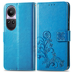 Custodia Portafoglio In Pelle Fiori Cover con Supporto per Oppo Reno10 Pro 5G Blu