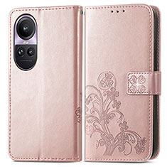 Custodia Portafoglio In Pelle Fiori Cover con Supporto per Oppo Reno10 Pro 5G Oro Rosa