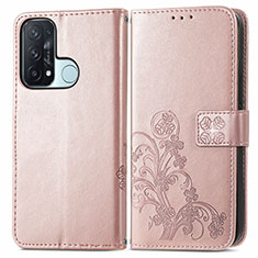 Custodia Portafoglio In Pelle Fiori Cover con Supporto per Oppo Reno5 A Rosa