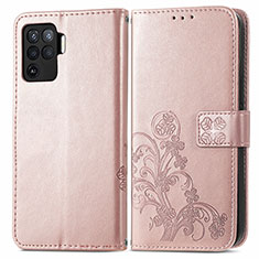 Custodia Portafoglio In Pelle Fiori Cover con Supporto per Oppo Reno5 Lite Rosa