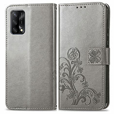 Custodia Portafoglio In Pelle Fiori Cover con Supporto per Oppo Reno6 Lite Grigio