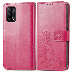 Custodia Portafoglio In Pelle Fiori Cover con Supporto per Oppo Reno6 Lite Rosso