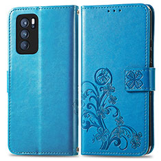 Custodia Portafoglio In Pelle Fiori Cover con Supporto per Oppo Reno6 Pro 5G India Blu