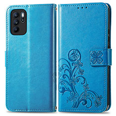 Custodia Portafoglio In Pelle Fiori Cover con Supporto per Oppo Reno6 Z 5G Blu