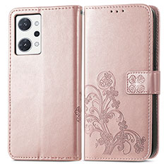 Custodia Portafoglio In Pelle Fiori Cover con Supporto per Oppo Reno7 A Rosa