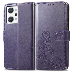 Custodia Portafoglio In Pelle Fiori Cover con Supporto per Oppo Reno7 A Viola