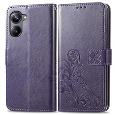 Custodia Portafoglio In Pelle Fiori Cover con Supporto per Realme 10 Pro 5G Viola