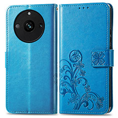 Custodia Portafoglio In Pelle Fiori Cover con Supporto per Realme 11 Pro 5G Blu