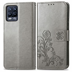 Custodia Portafoglio In Pelle Fiori Cover con Supporto per Realme 8 4G Grigio