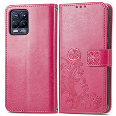 Custodia Portafoglio In Pelle Fiori Cover con Supporto per Realme 8 4G Rosa Caldo