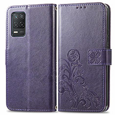 Custodia Portafoglio In Pelle Fiori Cover con Supporto per Realme 8 5G Viola