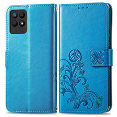 Custodia Portafoglio In Pelle Fiori Cover con Supporto per Realme 8i Blu