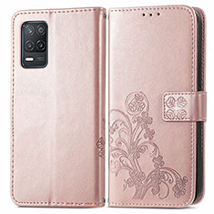 Custodia Portafoglio In Pelle Fiori Cover con Supporto per Realme 8s 5G Oro Rosa