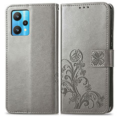 Custodia Portafoglio In Pelle Fiori Cover con Supporto per Realme 9 4G Grigio