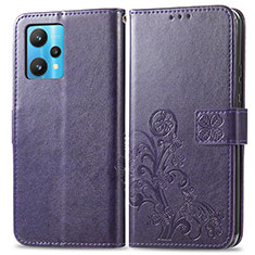 Custodia Portafoglio In Pelle Fiori Cover con Supporto per Realme 9 4G Viola