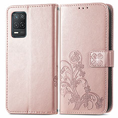 Custodia Portafoglio In Pelle Fiori Cover con Supporto per Realme 9 5G India Oro Rosa