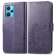 Custodia Portafoglio In Pelle Fiori Cover con Supporto per Realme 9 5G Viola