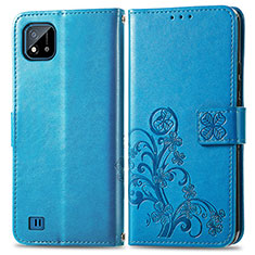 Custodia Portafoglio In Pelle Fiori Cover con Supporto per Realme C11 (2021) Blu