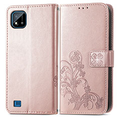 Custodia Portafoglio In Pelle Fiori Cover con Supporto per Realme C11 (2021) Oro Rosa