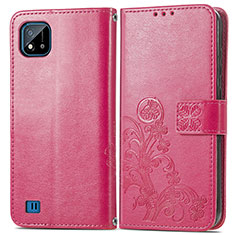 Custodia Portafoglio In Pelle Fiori Cover con Supporto per Realme C11 (2021) Rosa Caldo