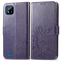 Custodia Portafoglio In Pelle Fiori Cover con Supporto per Realme C11 (2021) Viola