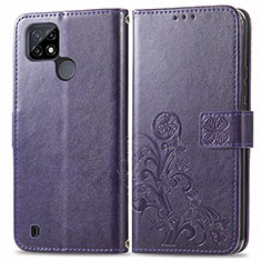 Custodia Portafoglio In Pelle Fiori Cover con Supporto per Realme C25Y India Viola