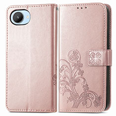 Custodia Portafoglio In Pelle Fiori Cover con Supporto per Realme C30 Oro Rosa