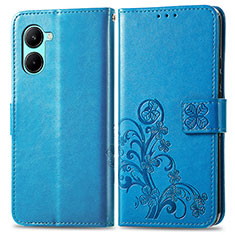 Custodia Portafoglio In Pelle Fiori Cover con Supporto per Realme C33 (2023) Blu